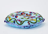 Embroidered Suzani Round Padded Floor Cushion.